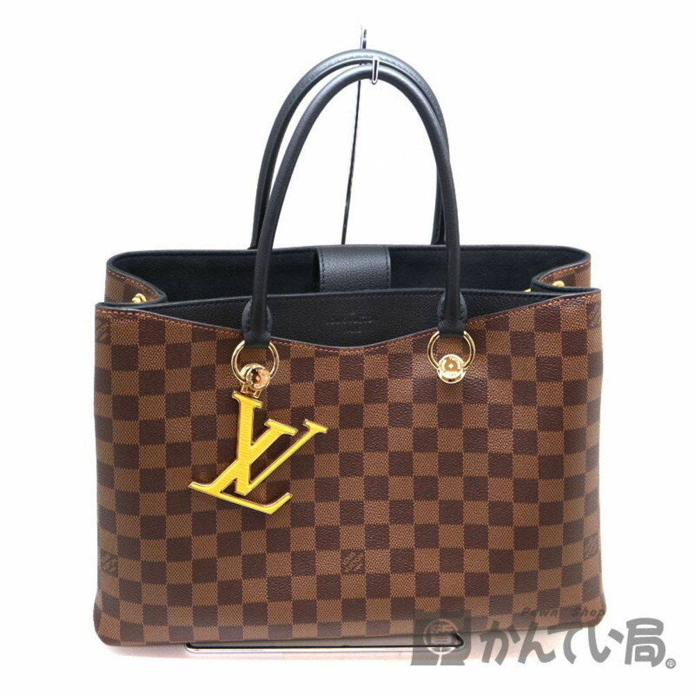 LOUIS VUITTON Riverside Tote Bag Shoulder Damier Canvas Ebene Brown Black LV